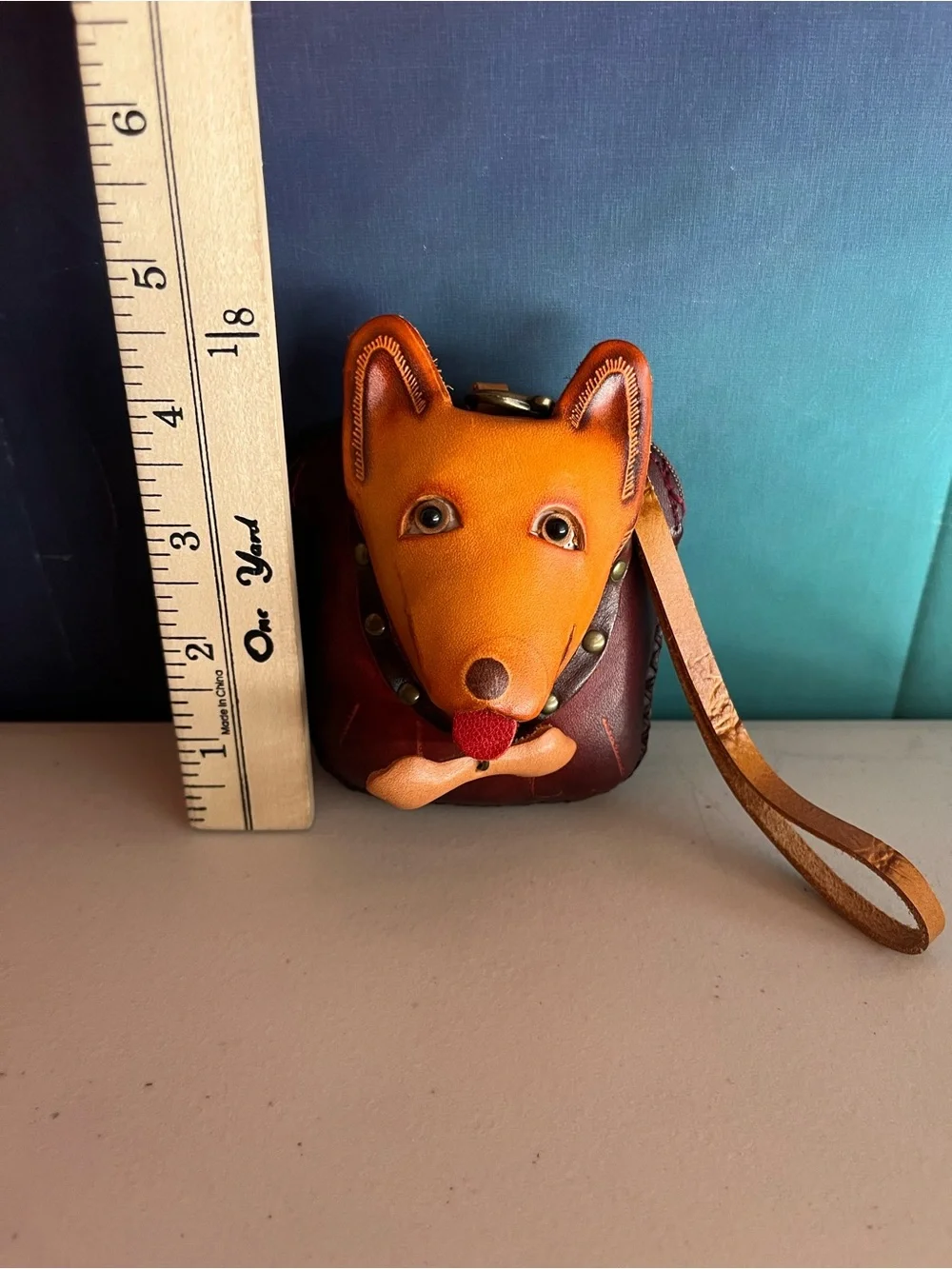 Handcrafted Tan & Brown Leather Dog Face Change Bag - Cute Pet Design